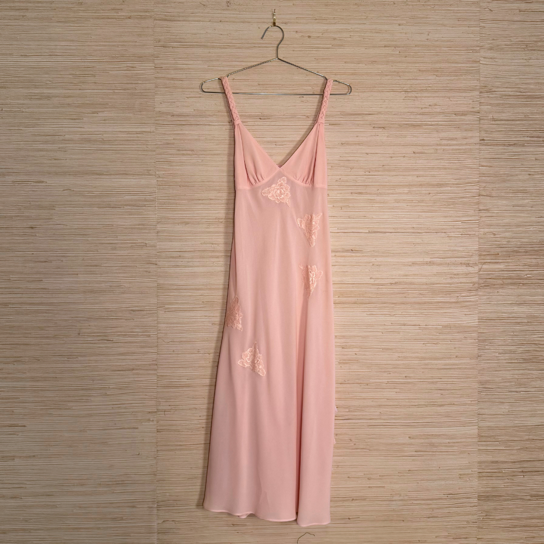 Pink Slip Floral Appliqué Dress