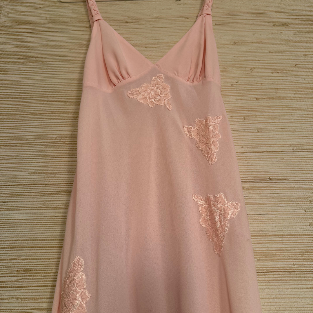 Pink Slip Floral Appliqué Dress