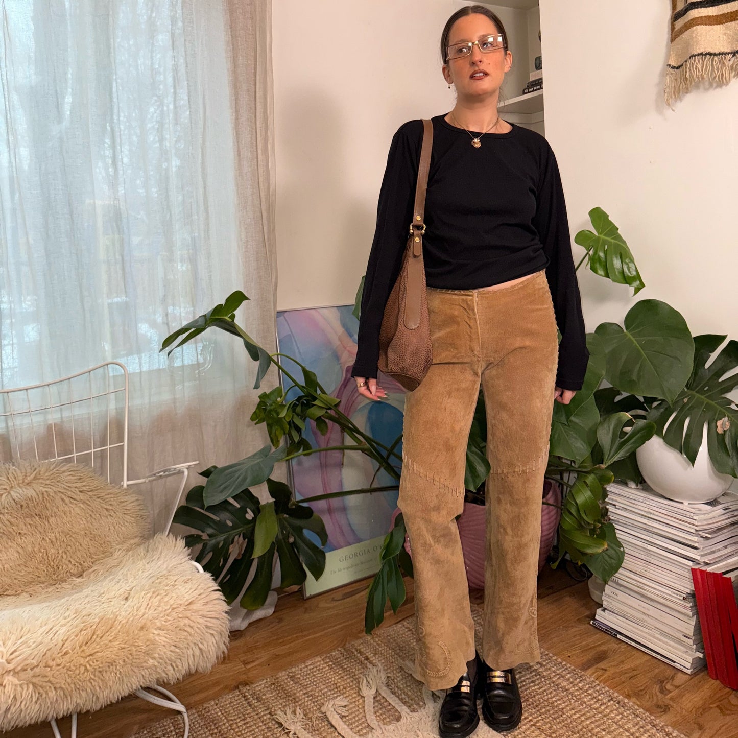 Suede Pants Floral Detail