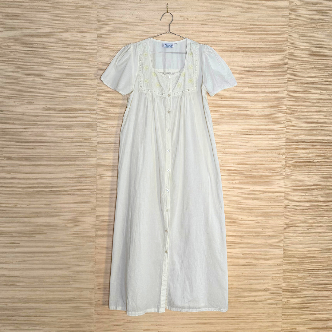 Puff Sleeved Nightgown Dress with Flowers