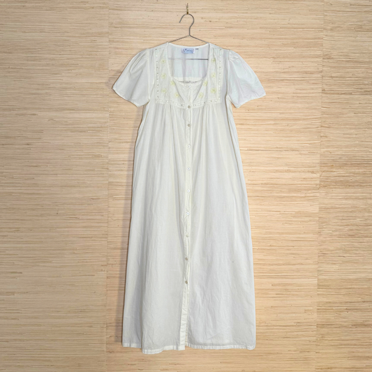 Puff Sleeved Nightgown Dress with Flowers