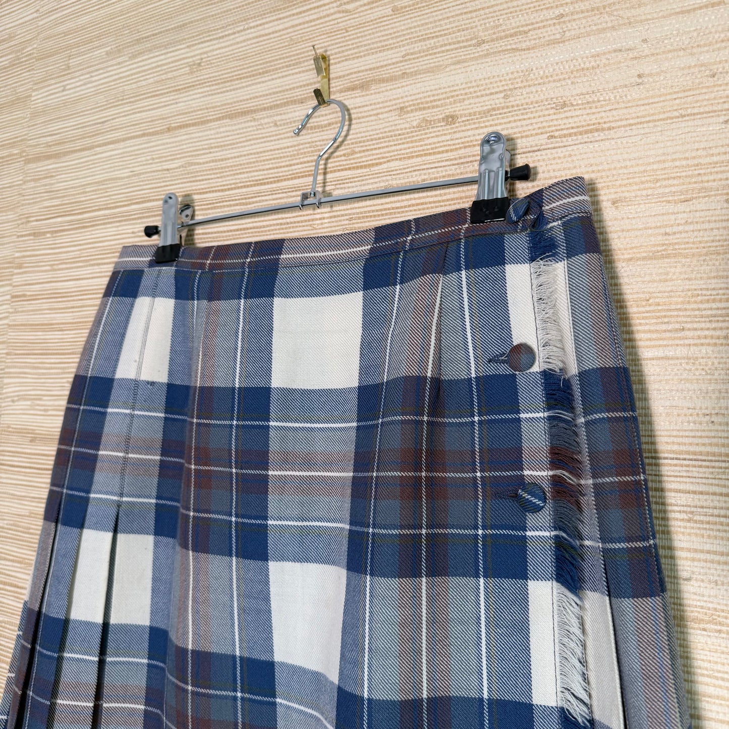 Vintage Blue Plaid Skirt with Oversized Safety Pin