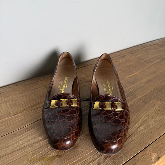 Salvatore Ferragamo 90's Chain Loafer Croc Effect