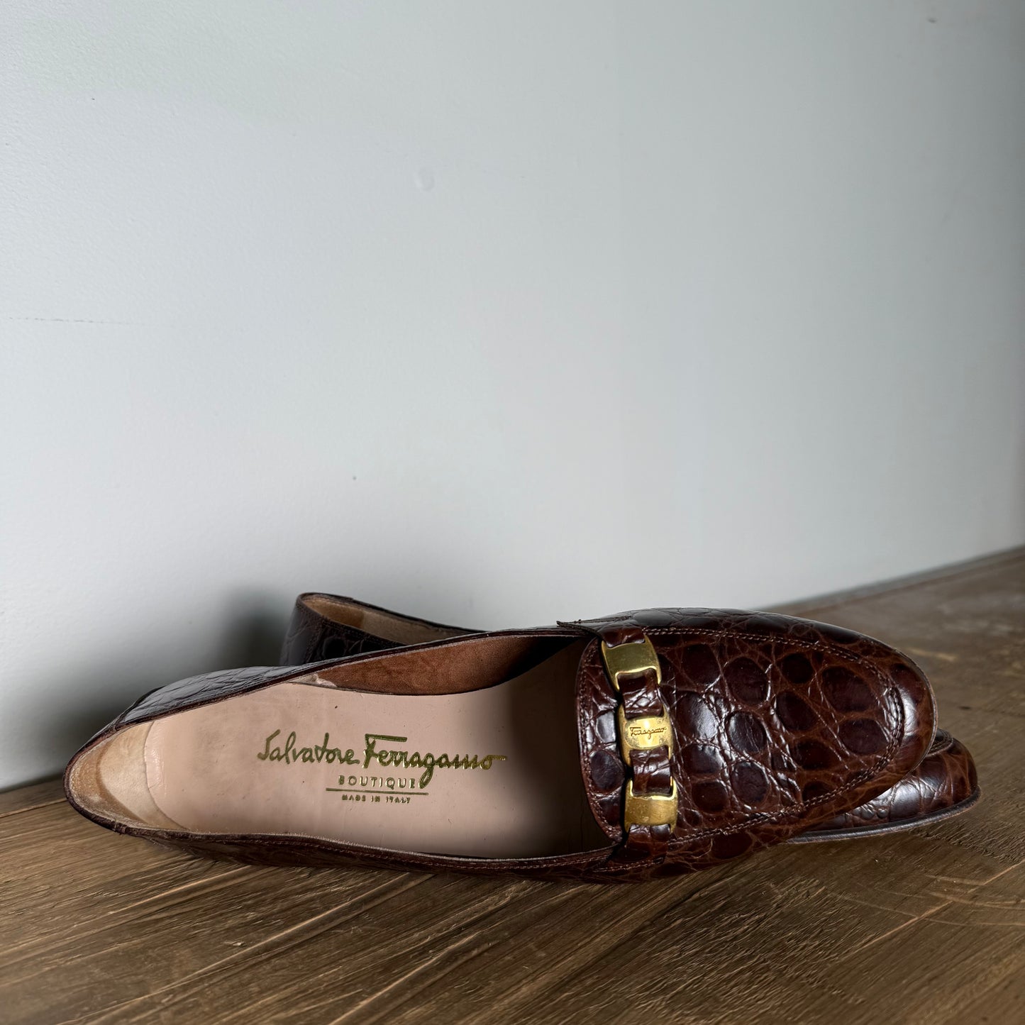 Salvatore Ferragamo 90's Chain Loafer Croc Effect