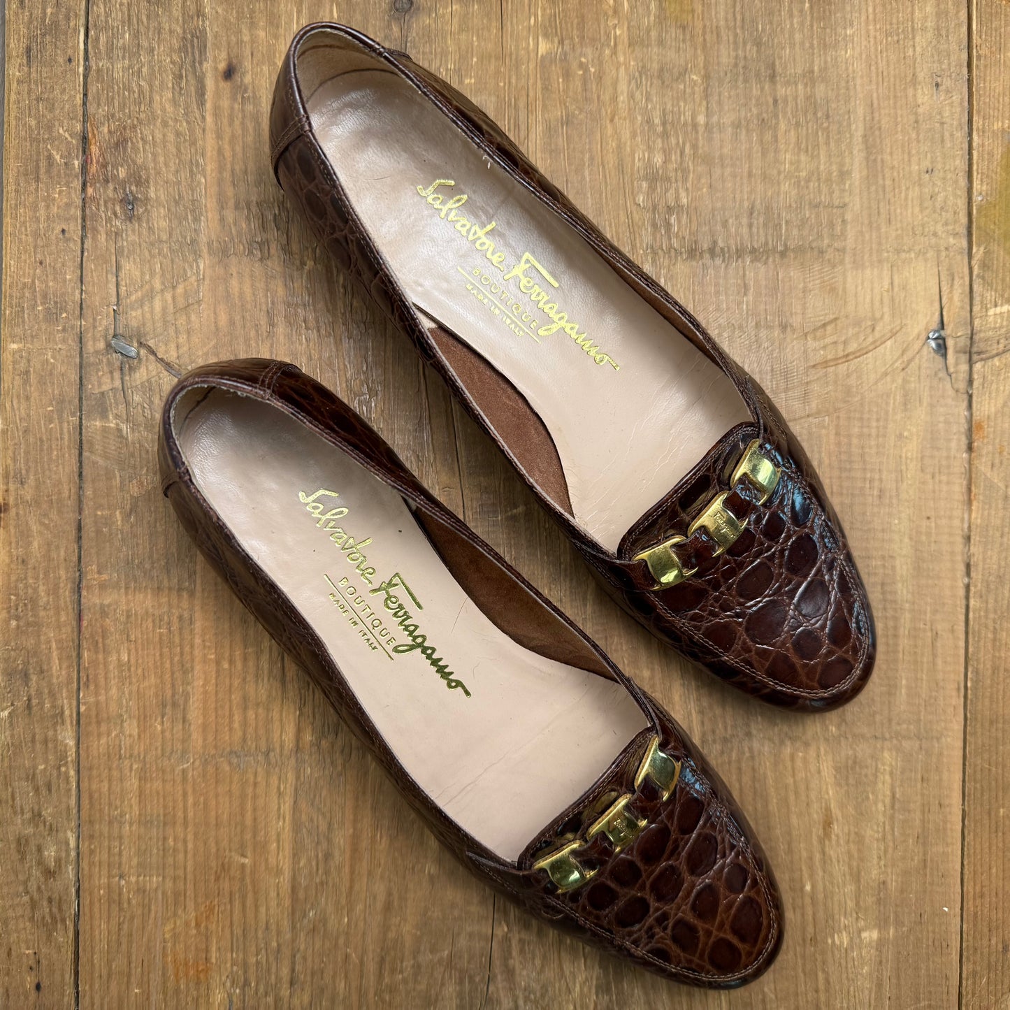 Salvatore Ferragamo 90's Chain Loafer Croc Effect