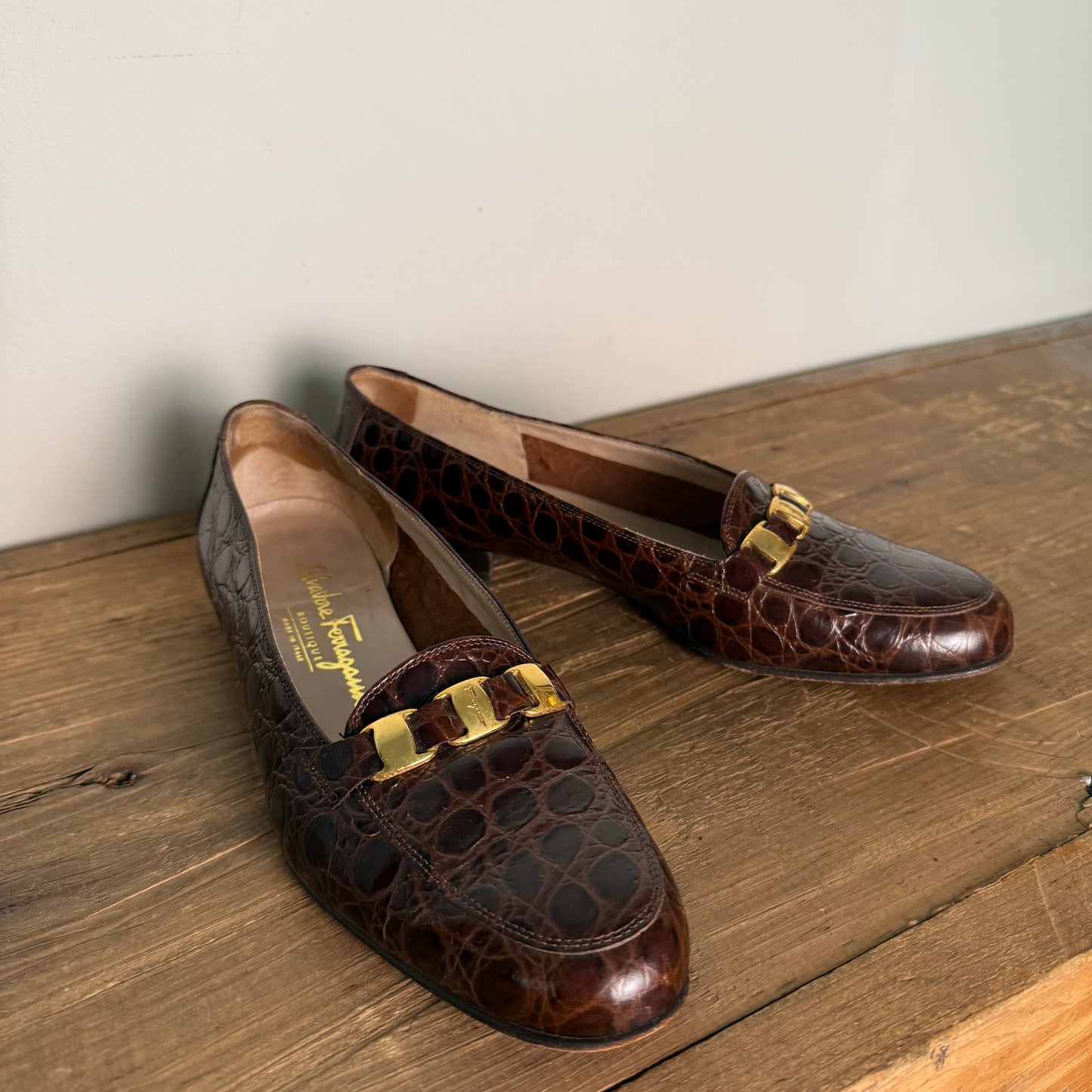 Salvatore Ferragamo 90's Chain Loafer Croc Effect
