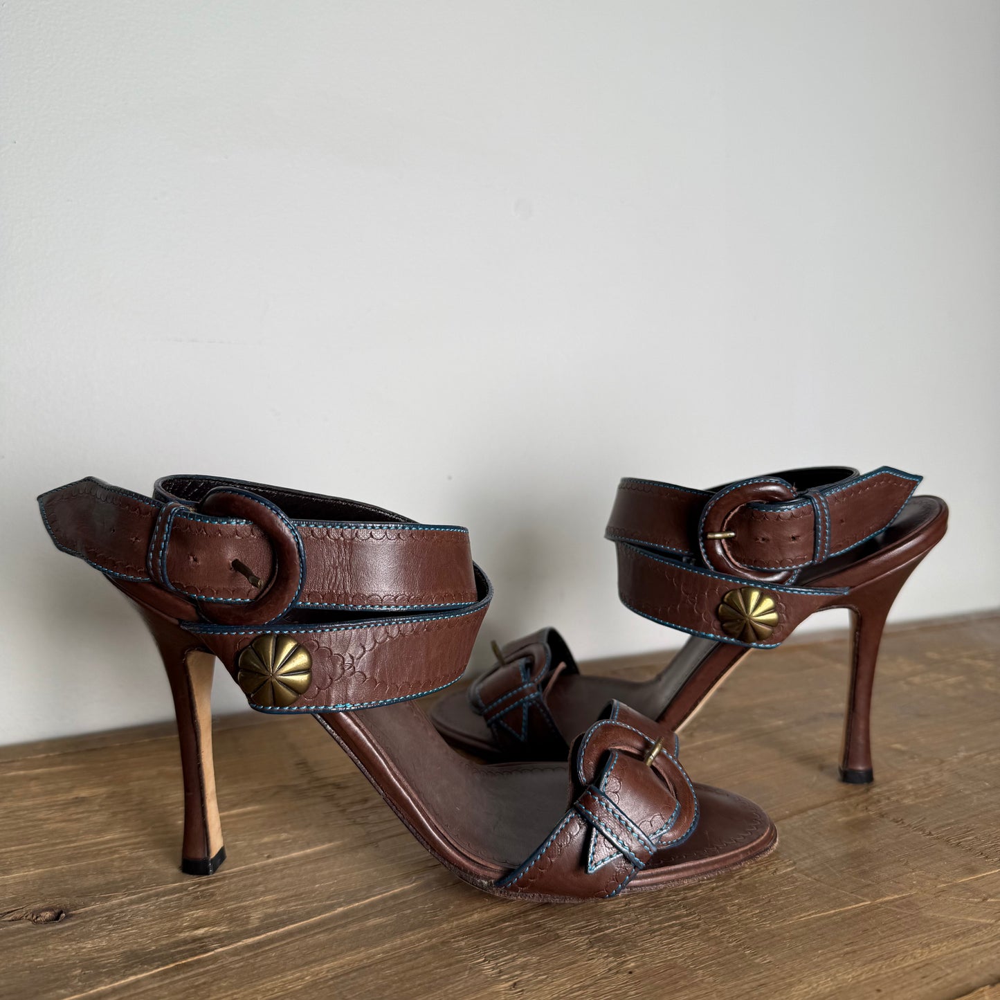 Manolo Blahnik Heels - Brown with Blue Stitching