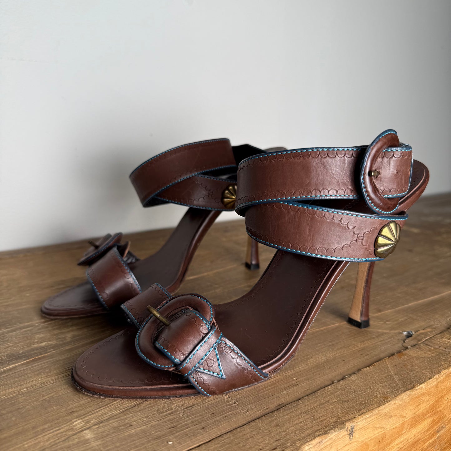 Manolo Blahnik Heels - Brown with Blue Stitching