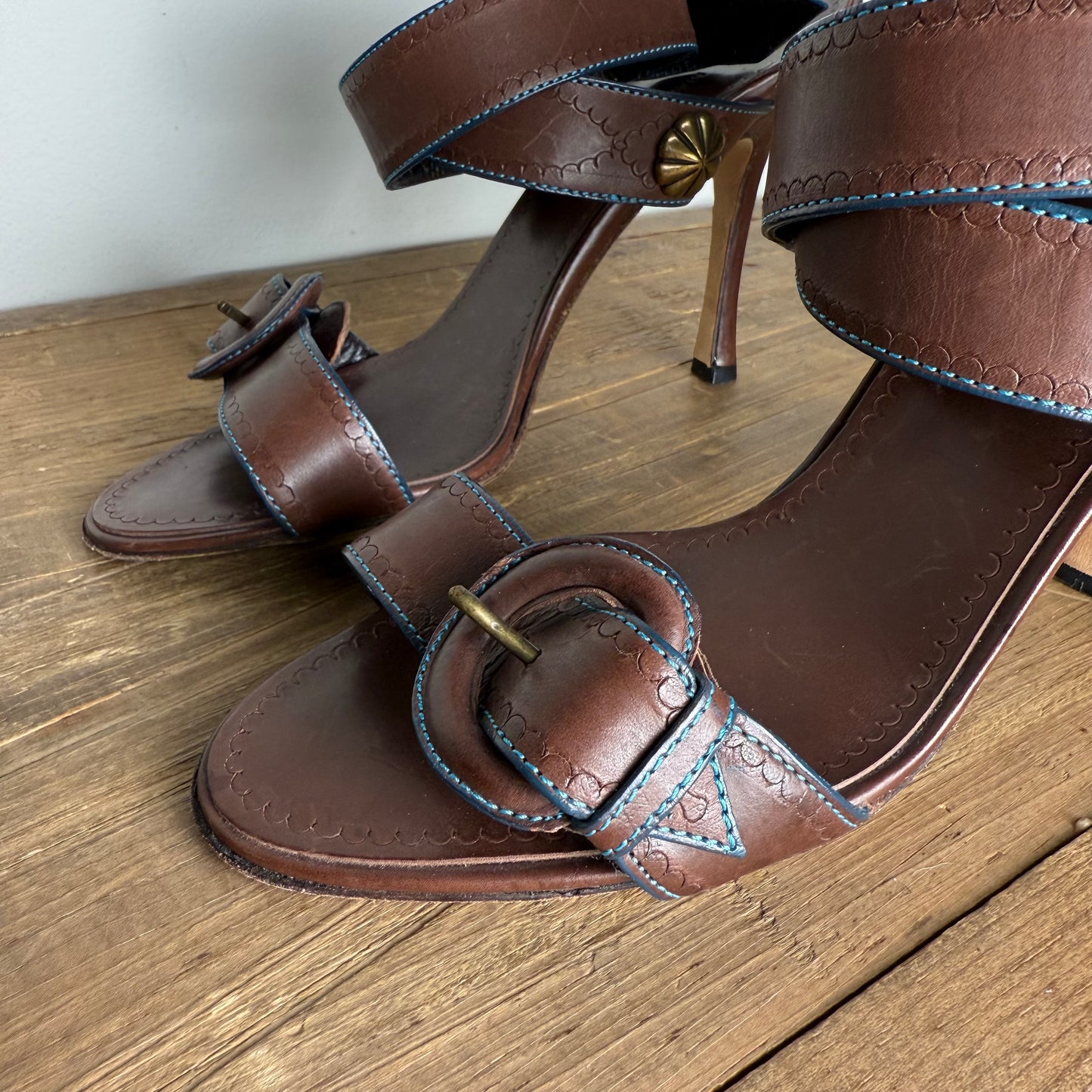 Manolo Blahnik Heels - Brown with Blue Stitching