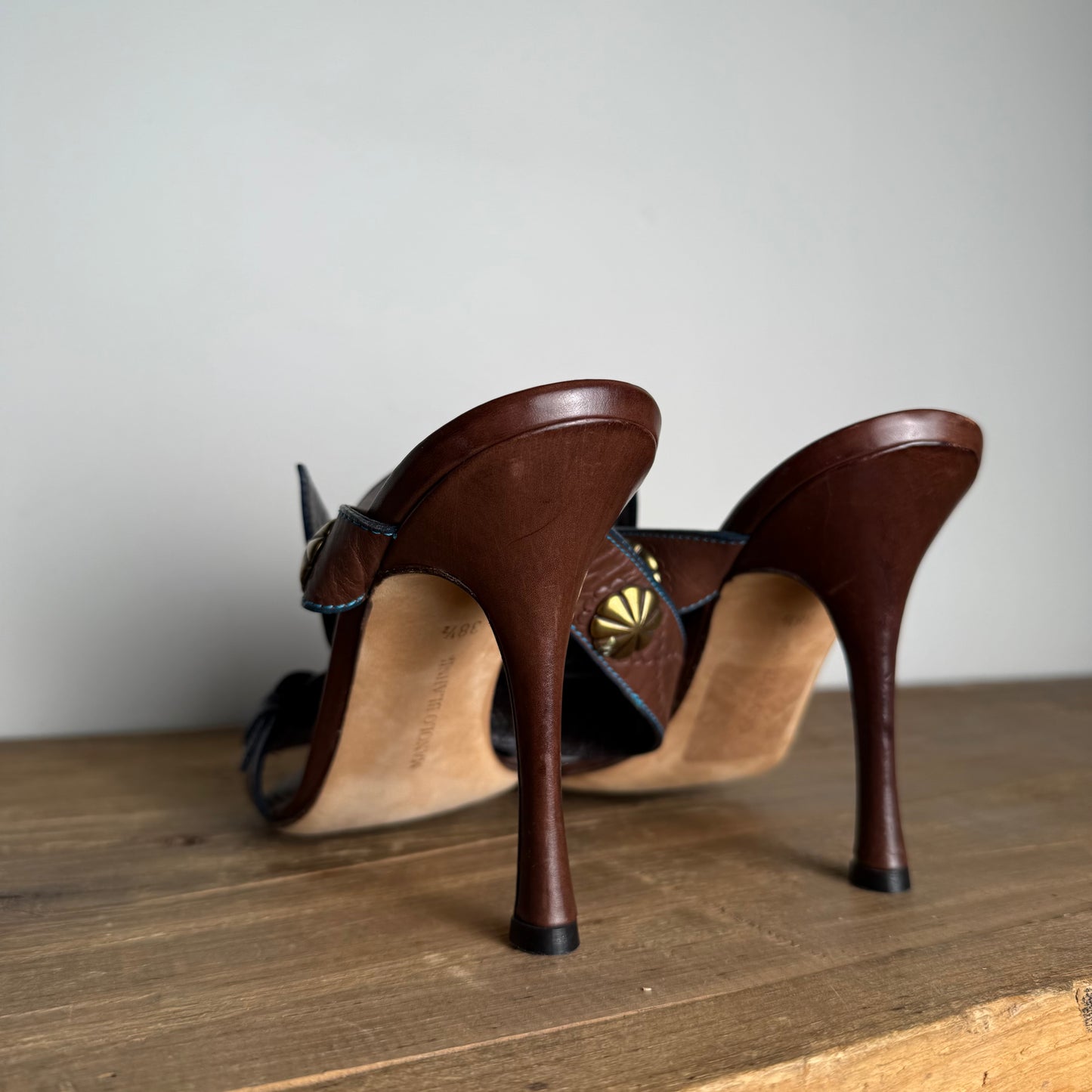Manolo Blahnik Heels - Brown with Blue Stitching