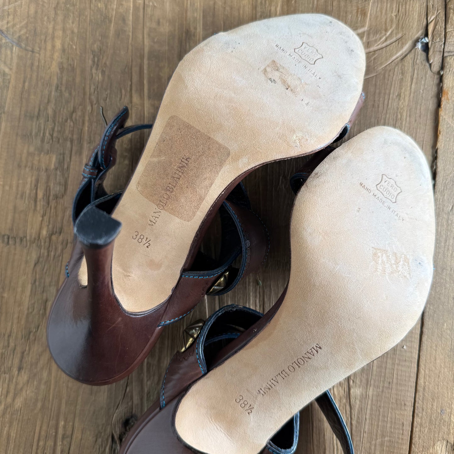 Manolo Blahnik Heels - Brown with Blue Stitching