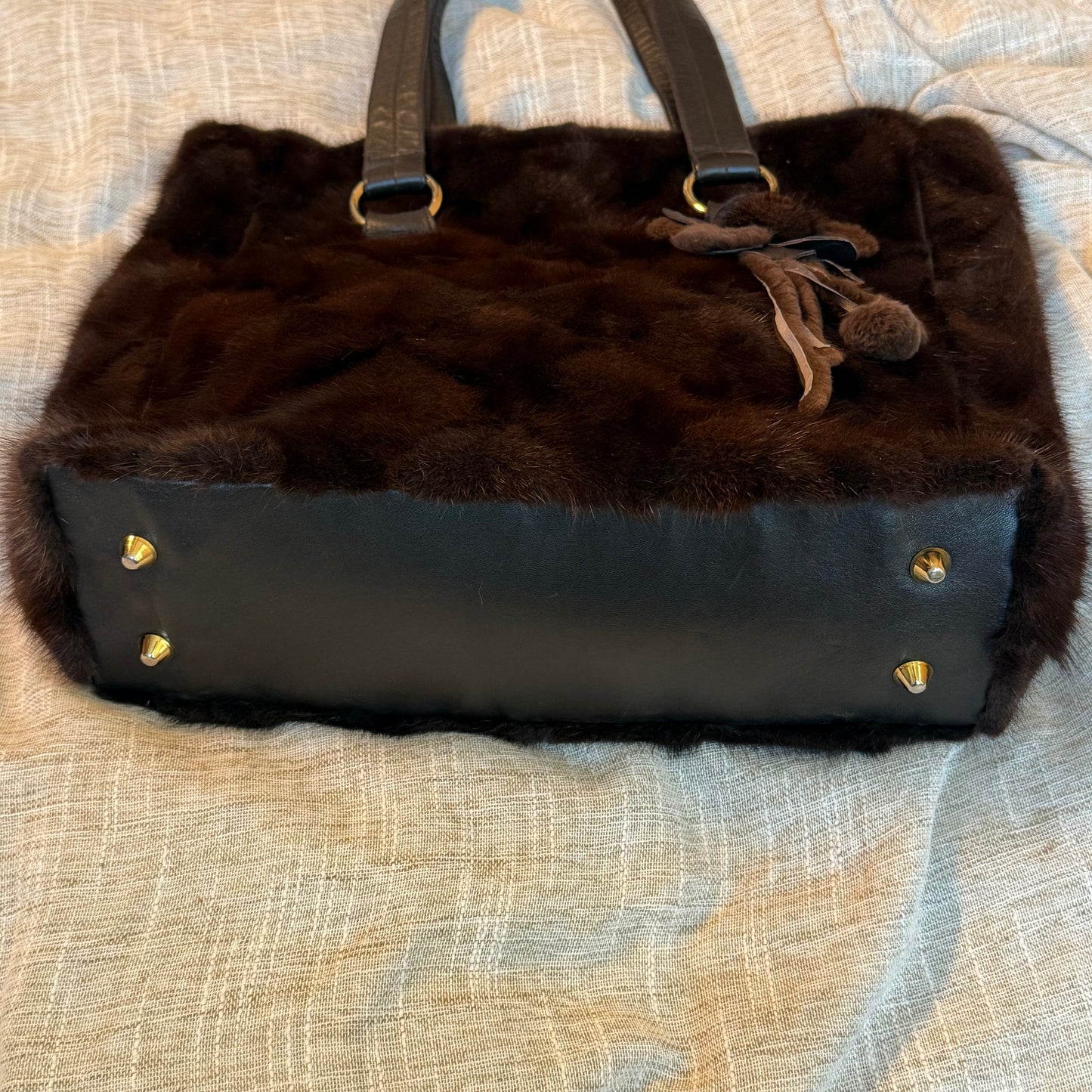 Everyday Fur Tote - Floral Detail with Leather Pouchette