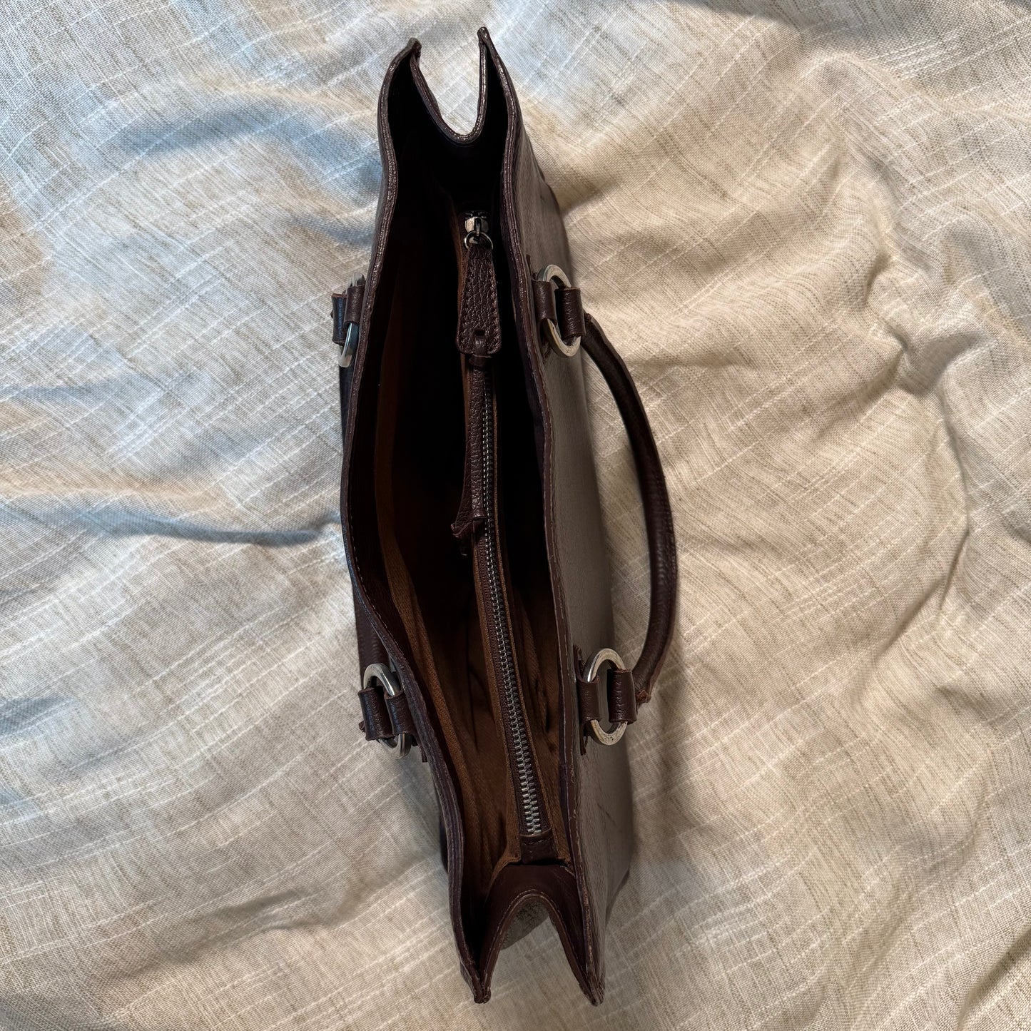 Vintage Brown Leather Shoulder Bag with oversized Zipper - Made in Italy