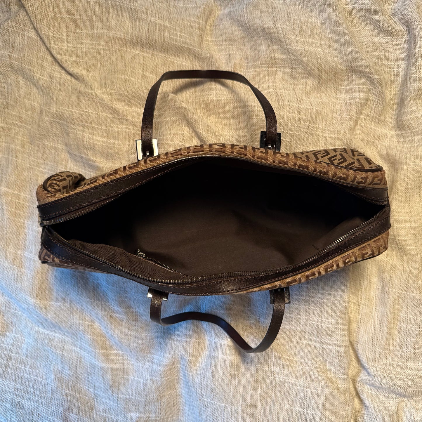 Fendi - Zucchino Top Handle Bag - Brown/Tan