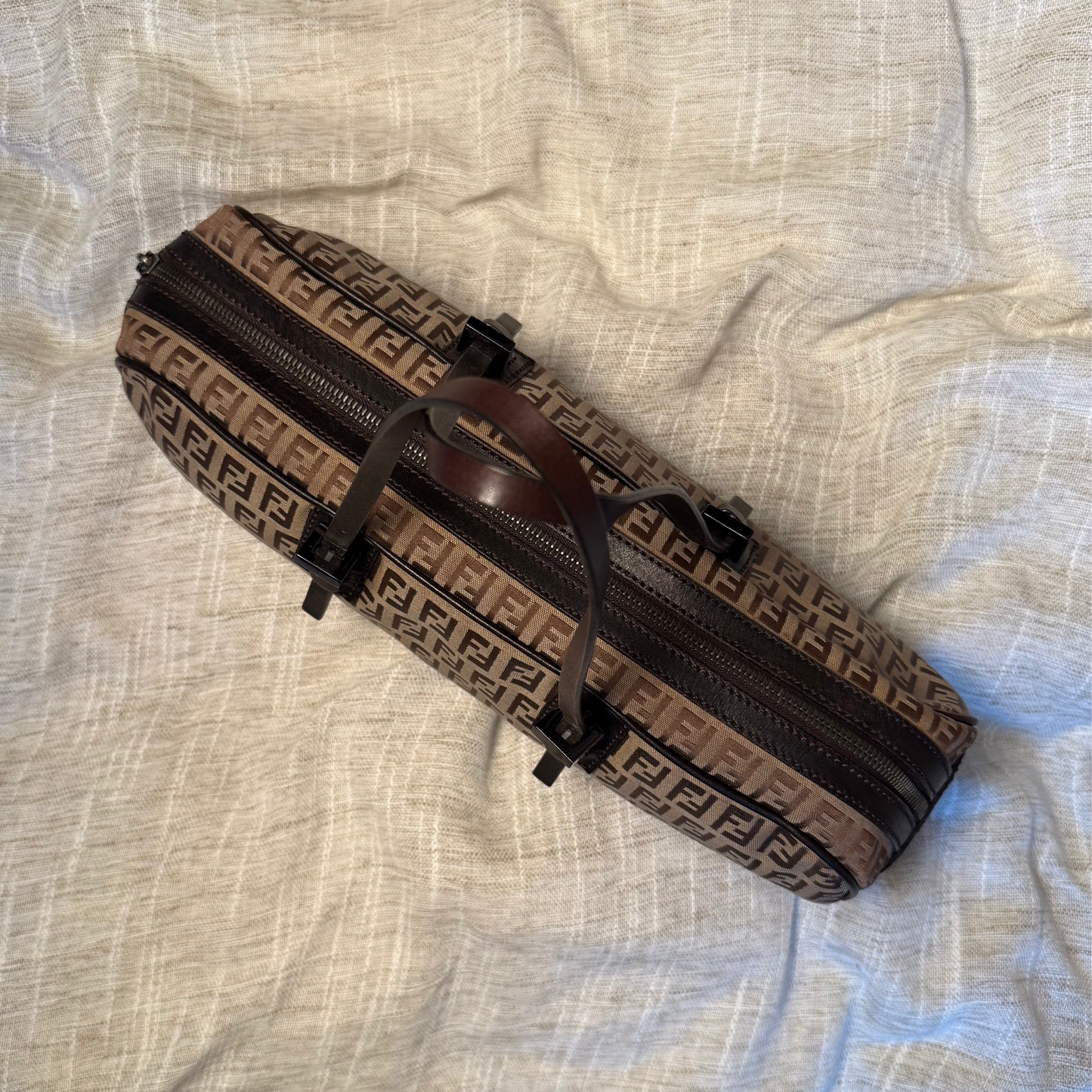 Fendi - Zucchino Top Handle Bag - Brown/Tan