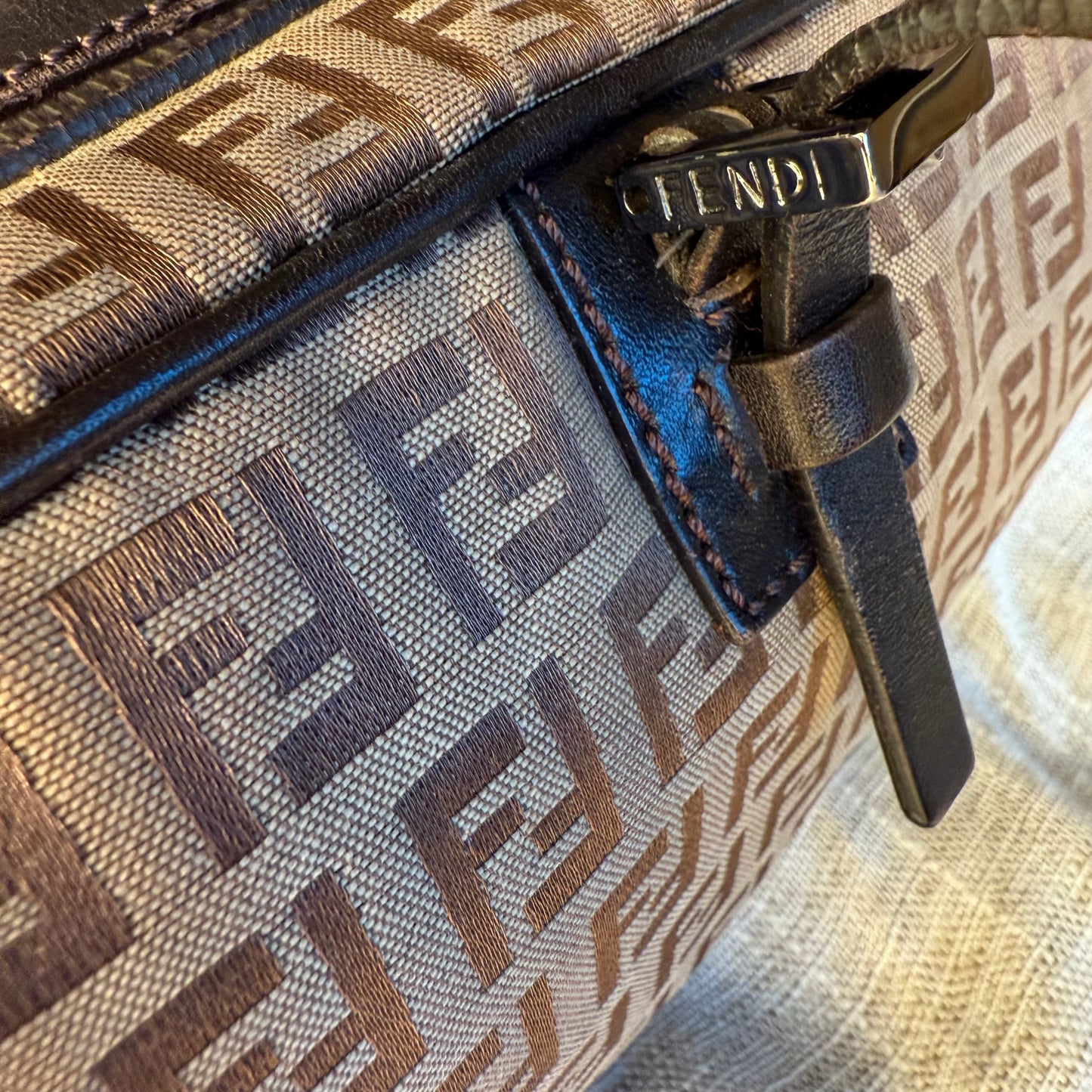 Fendi - Zucchino Top Handle Bag - Brown/Tan