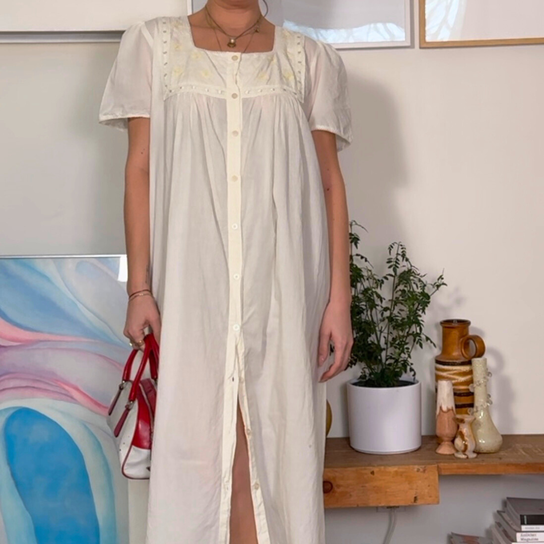 Puff Sleeved Nightgown Dress with Flowers