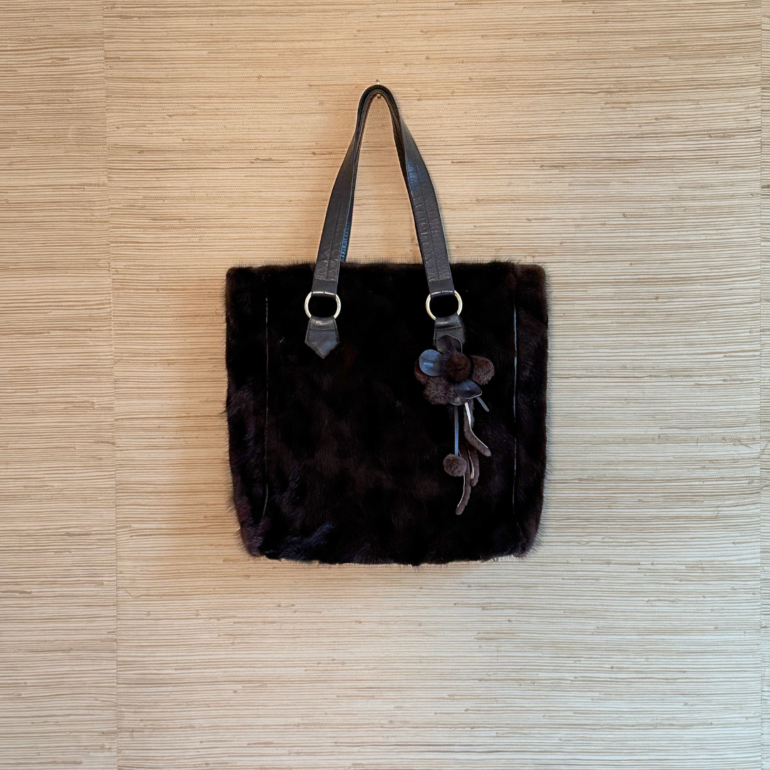 Everyday Fur Tote - Floral Detail with Leather Pouchette