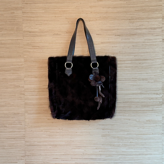Everyday Fur Tote - Floral Detail with Leather Pouchette