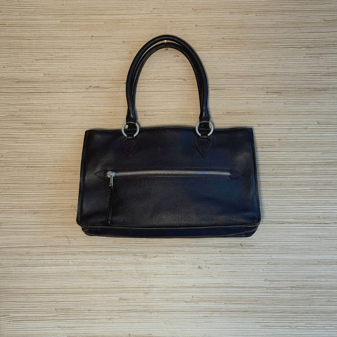 Vintage Brown Leather Shoulder Bag with oversized Zipper - Made in Italy