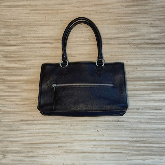Vintage Brown Leather Shoulder Bag with oversized Zipper - Made in Italy