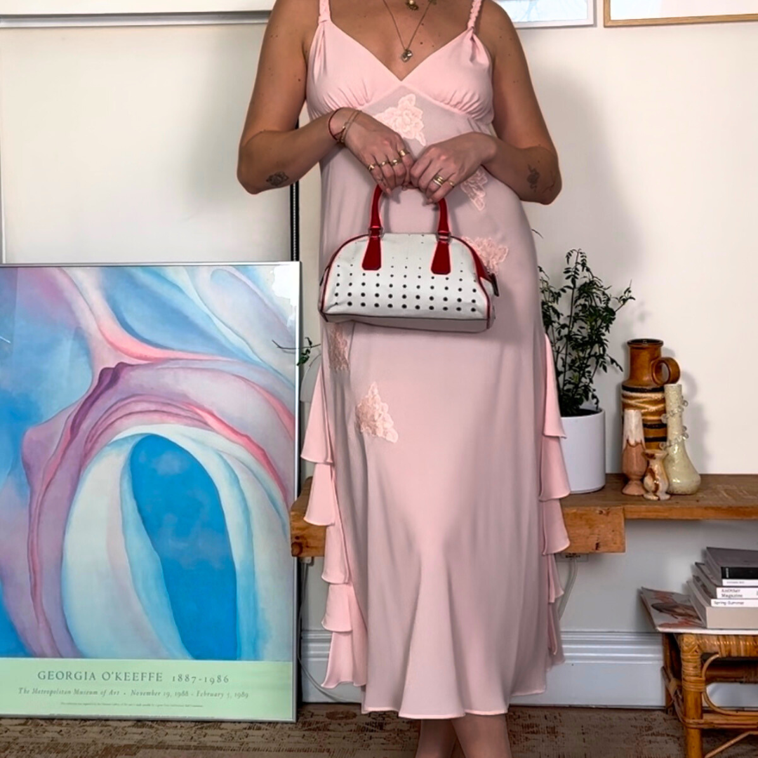 Pink Slip Floral Appliqué Dress