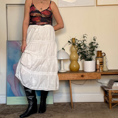 White Prairie Skirt with Floral detail