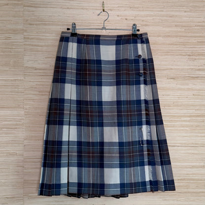 Vintage Blue Plaid Skirt with Oversized Safety Pin