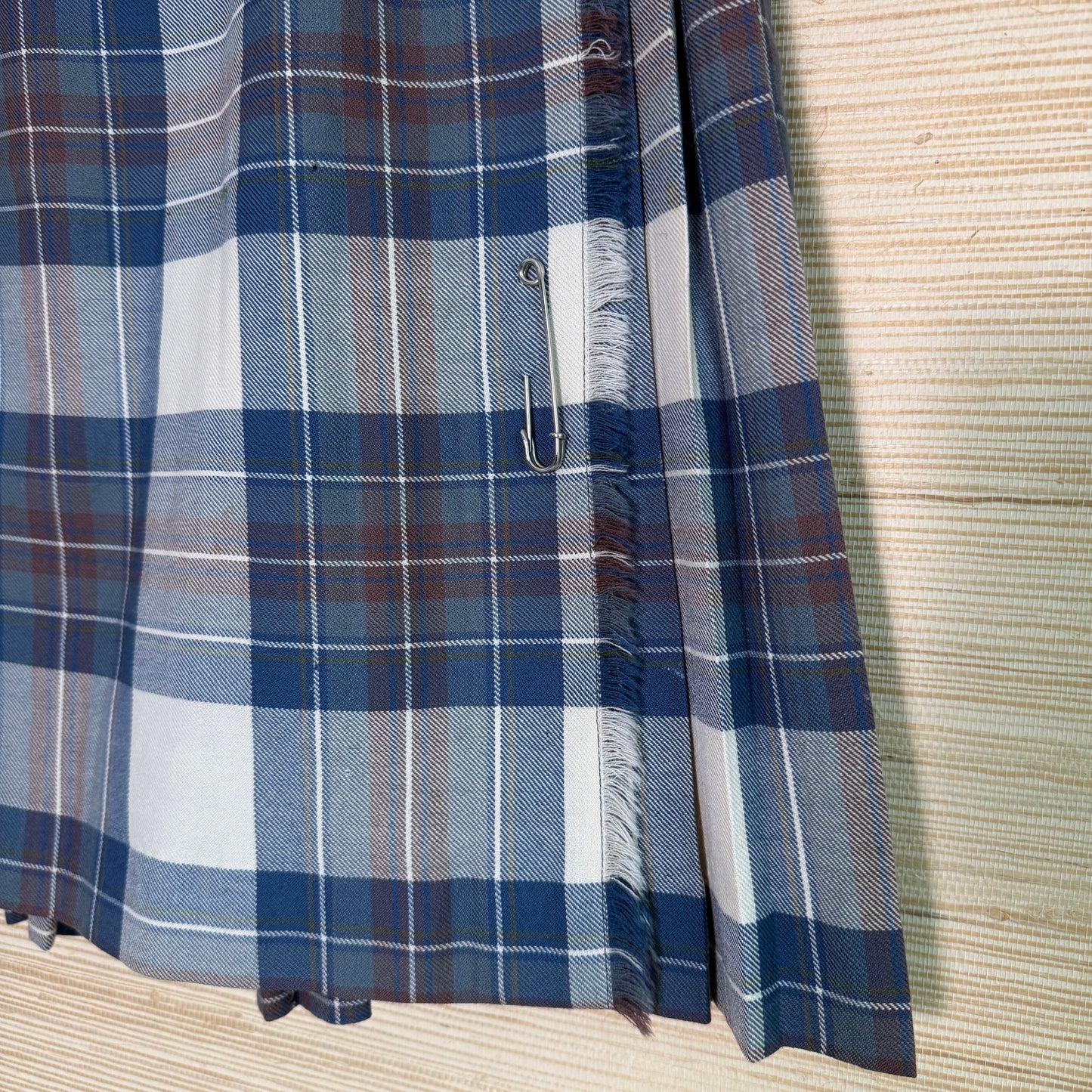 Vintage Blue Plaid Skirt with Oversized Safety Pin