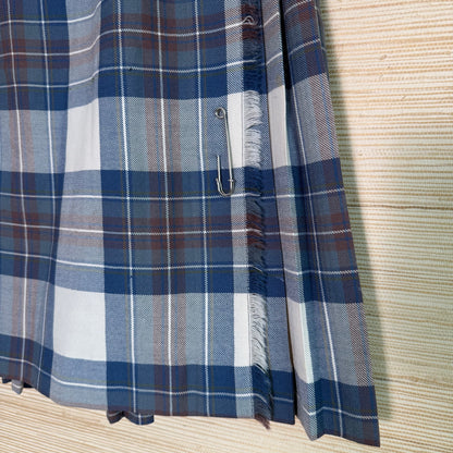Vintage Blue Plaid Skirt with Oversized Safety Pin