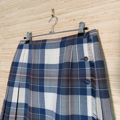 Vintage Blue Plaid Skirt with Oversized Safety Pin