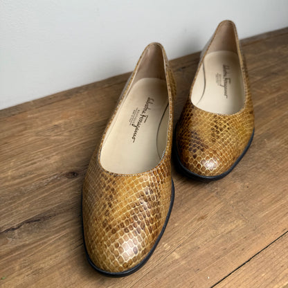 Salvatore Ferragamo Snakeskin Print Ballet Flat