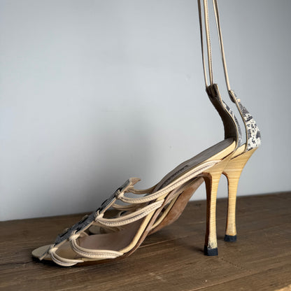 2005 Manolo Blahnik for "Neiman Marcus Collaboation" Ankle Tie Heels