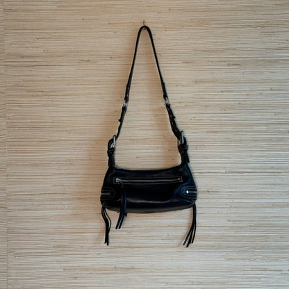 Black Leather Shoulder Bag w/ Buckle Detail