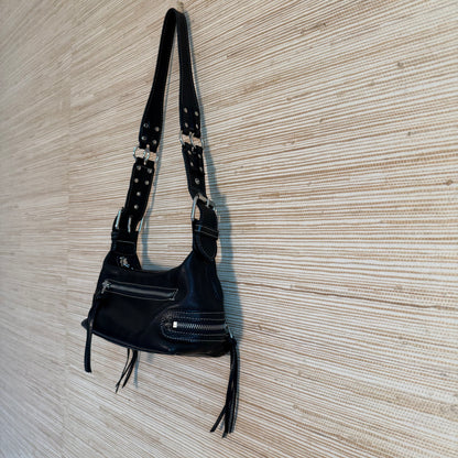 Black Leather Shoulder Bag w/ Buckle Detail