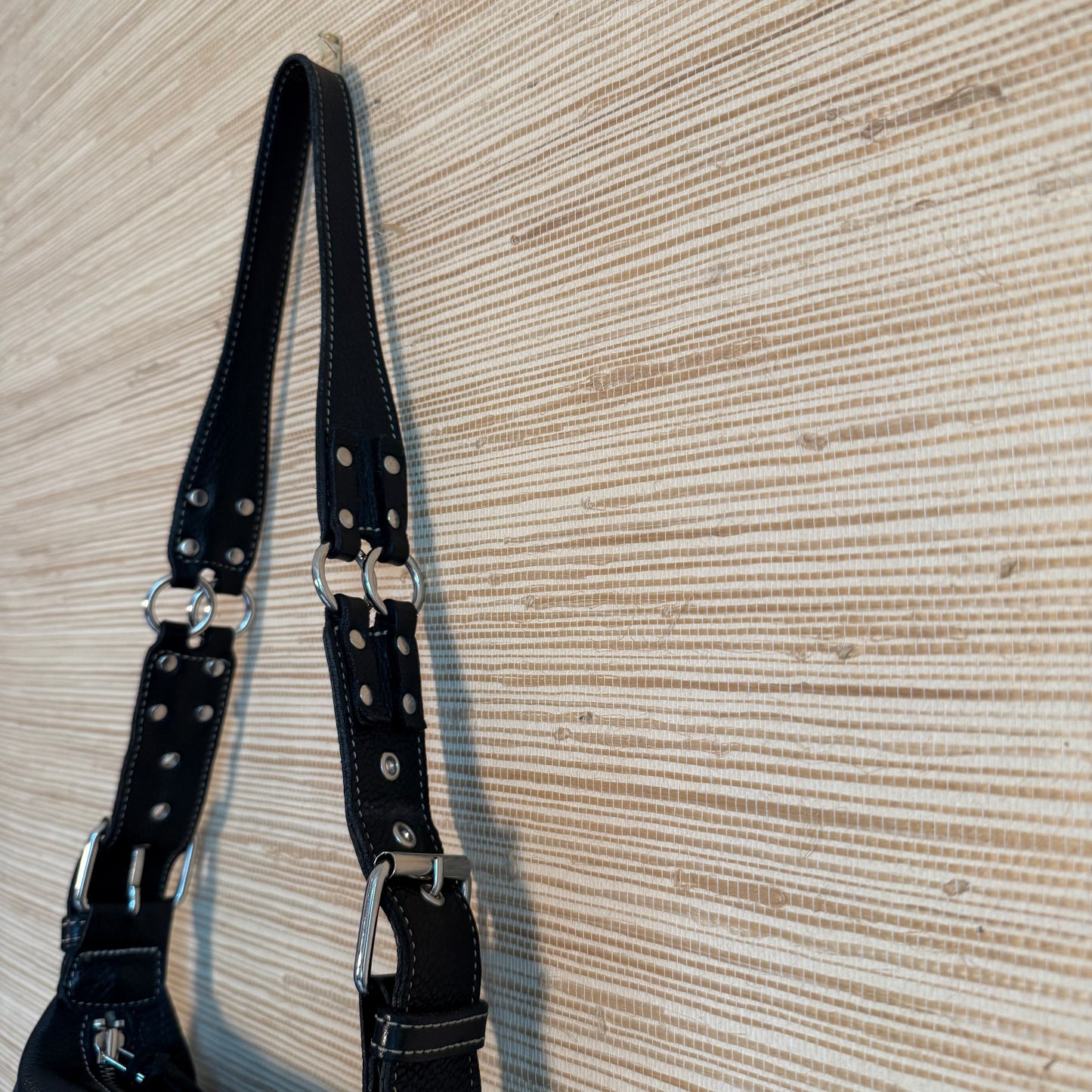 Black Leather Shoulder Bag w/ Buckle Detail
