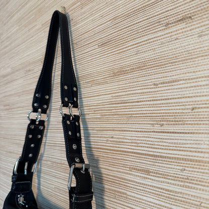 Black Leather Shoulder Bag w/ Buckle Detail