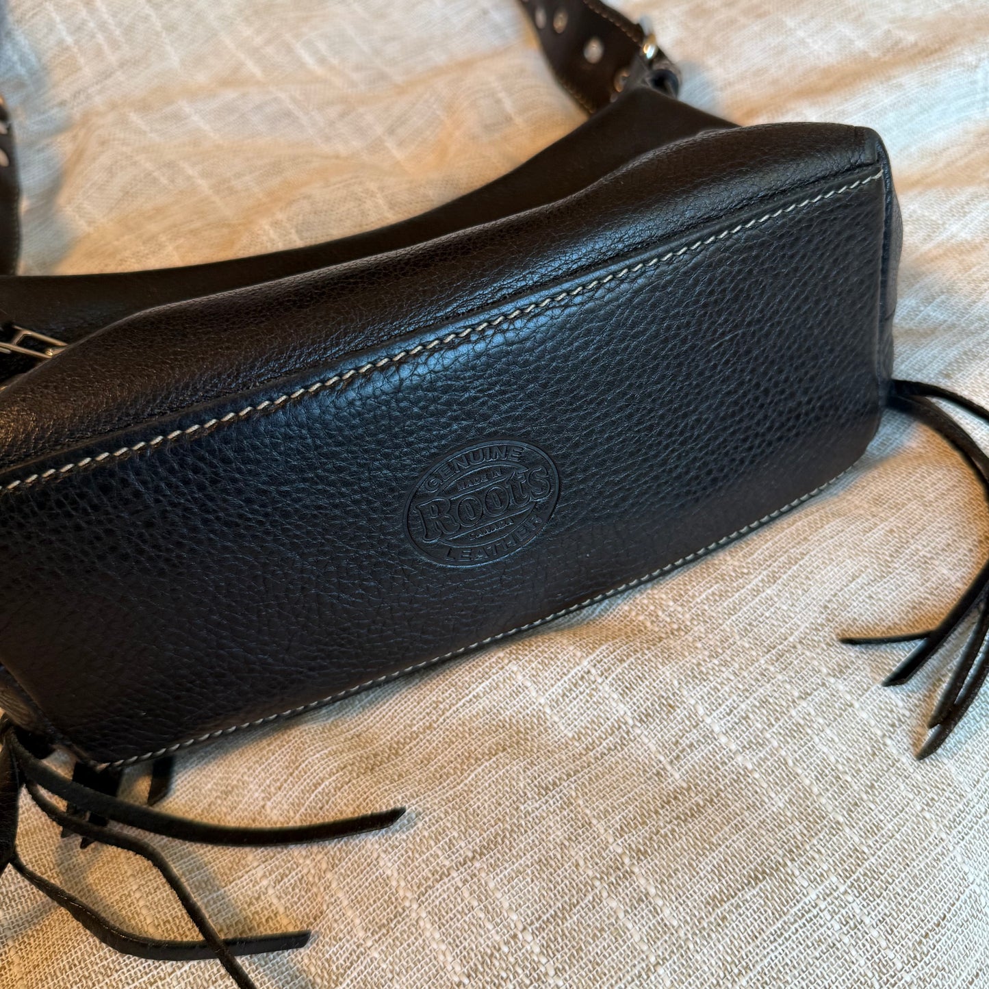 Black Leather Shoulder Bag w/ Buckle Detail