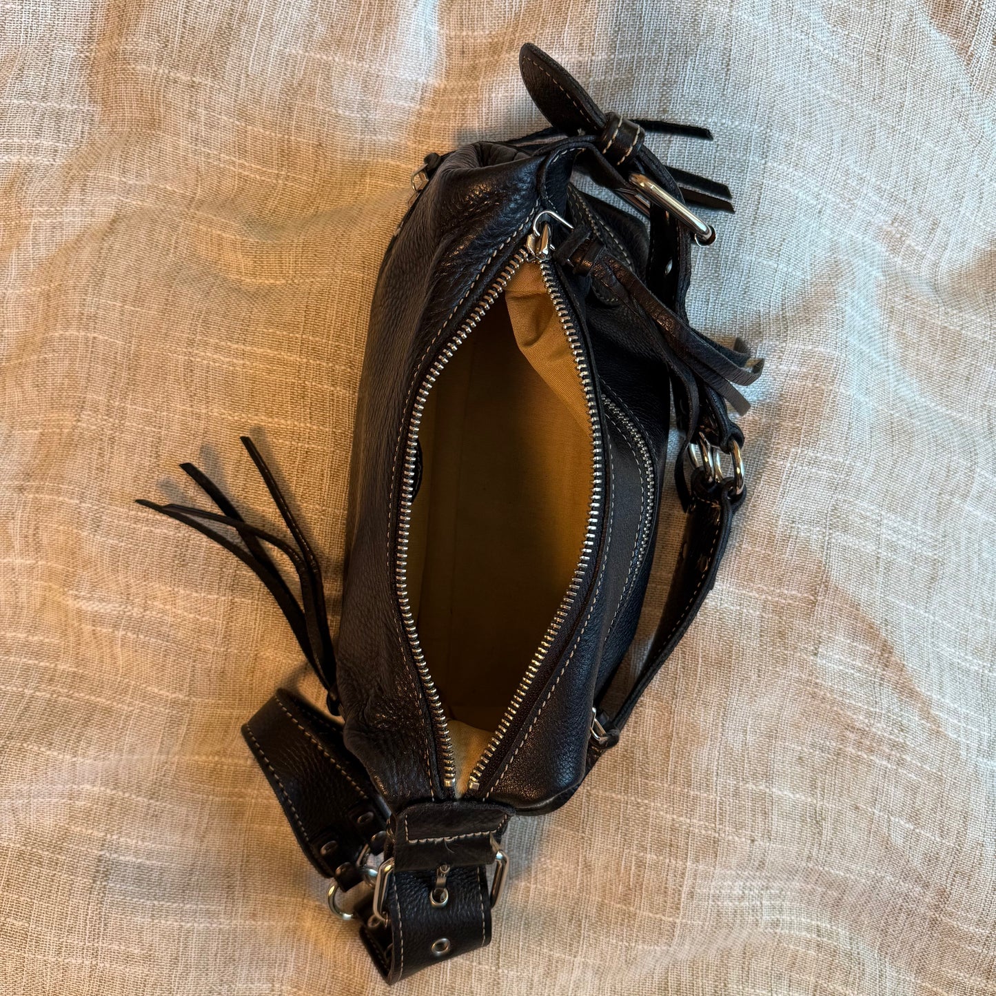 Black Leather Shoulder Bag w/ Buckle Detail