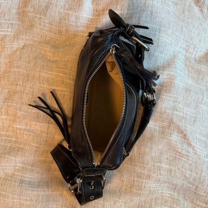 Black Leather Shoulder Bag w/ Buckle Detail