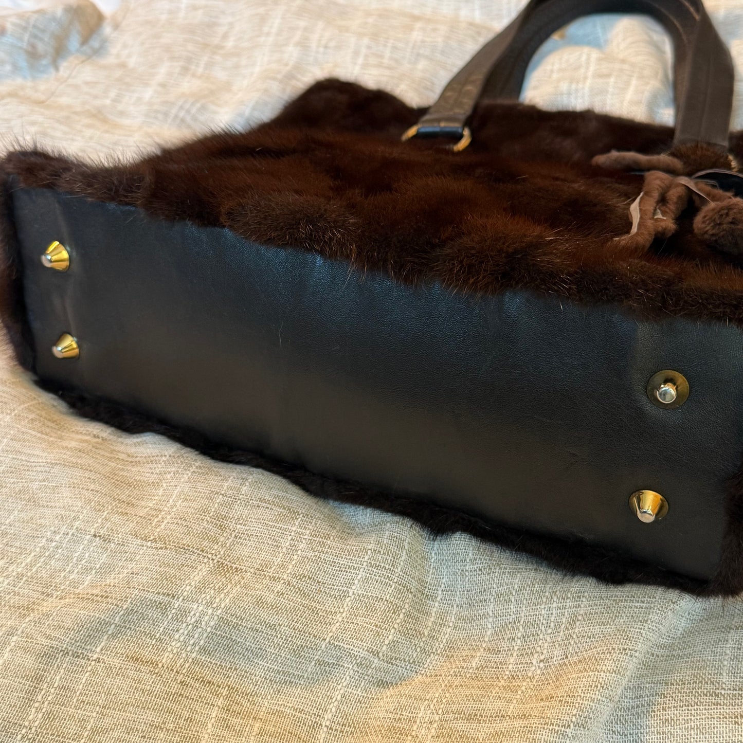 Everyday Fur Tote - Floral Detail with Leather Pouchette
