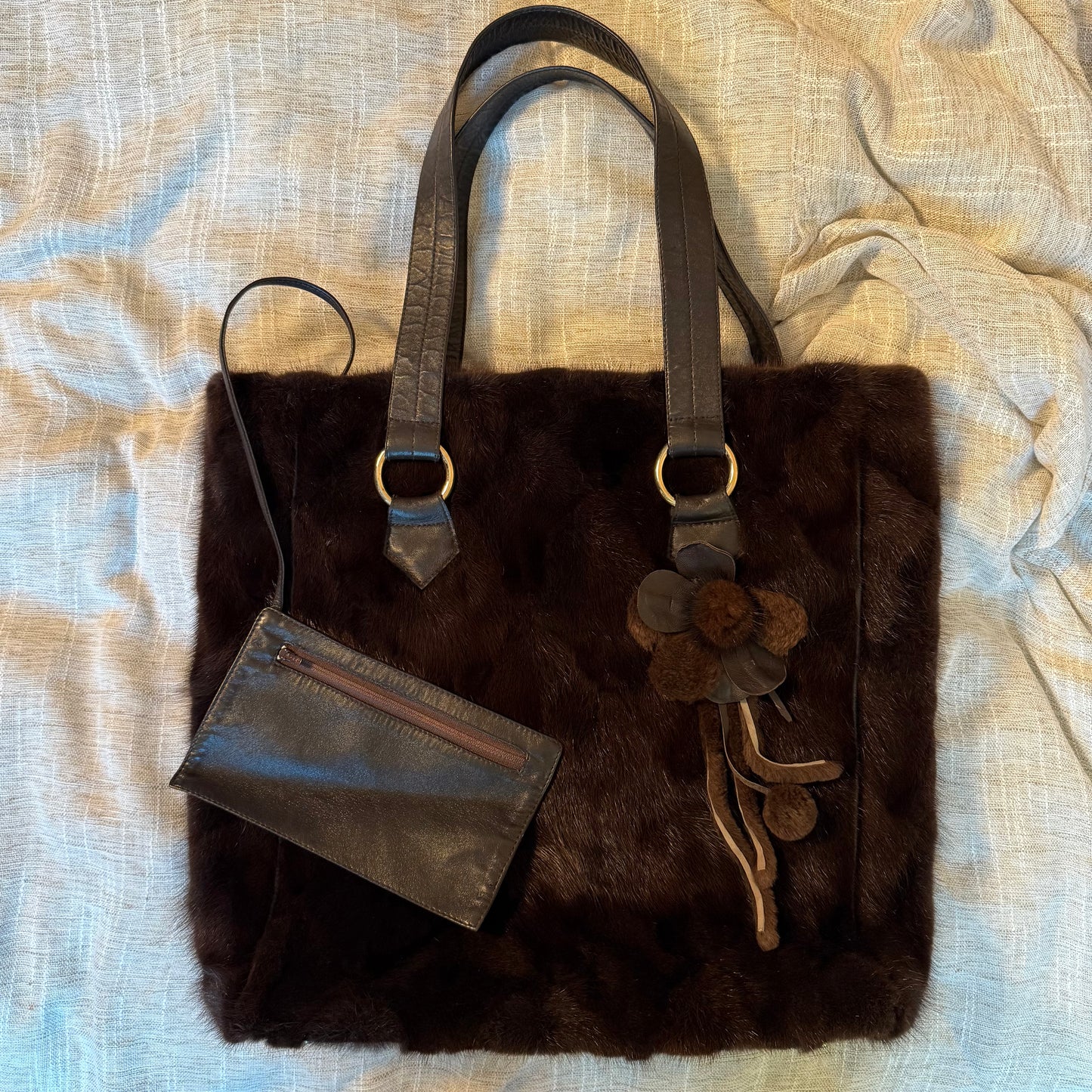Everyday Fur Tote - Floral Detail with Leather Pouchette