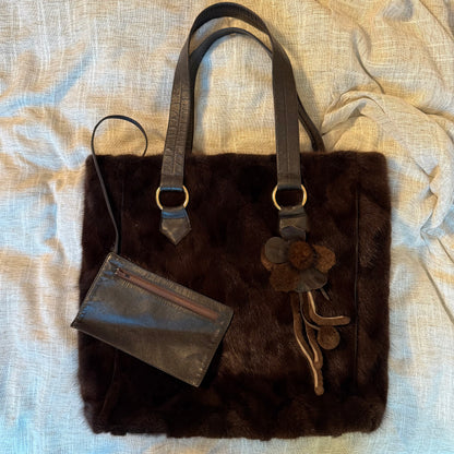 Everyday Fur Tote - Floral Detail with Leather Pouchette