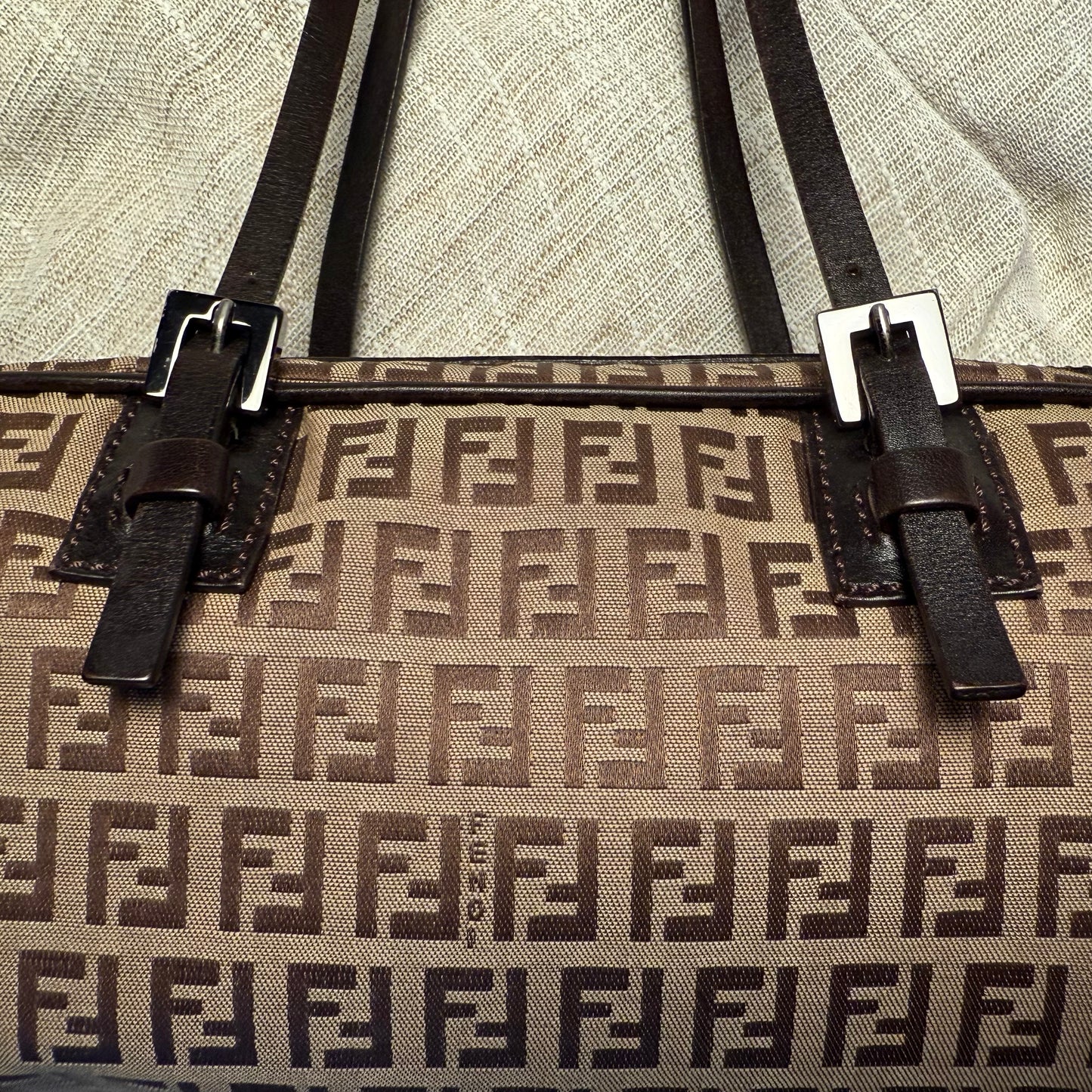 Fendi - Zucchino Top Handle Bag - Brown/Tan