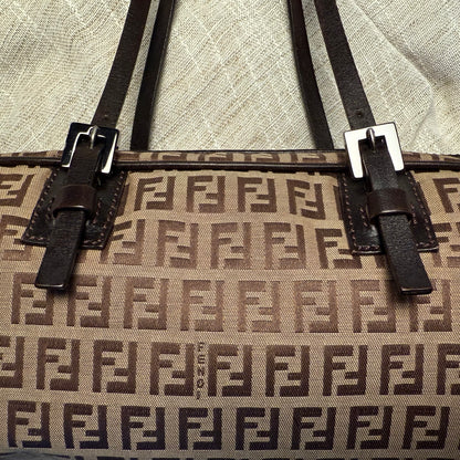 Fendi - Zucchino Top Handle Bag - Brown/Tan