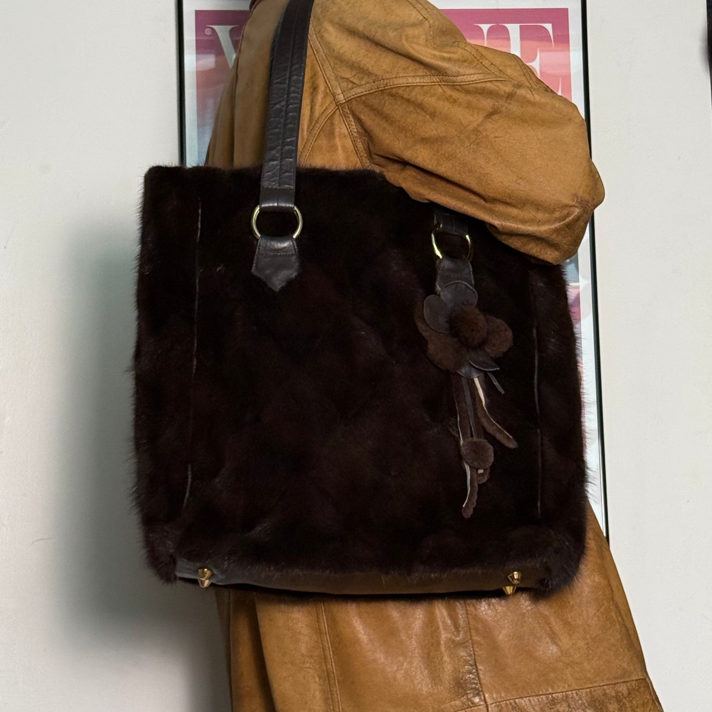 Everyday Fur Tote - Floral Detail with Leather Pouchette